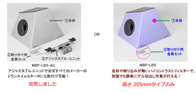 ゲル切出し装置　基本セットとアジャスター付きセット